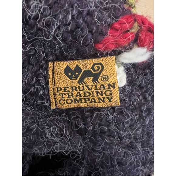 Peruvian Trading Co Fringe Knit Poncho Cape One Size Purple Red Floral - Picture 7 of 10